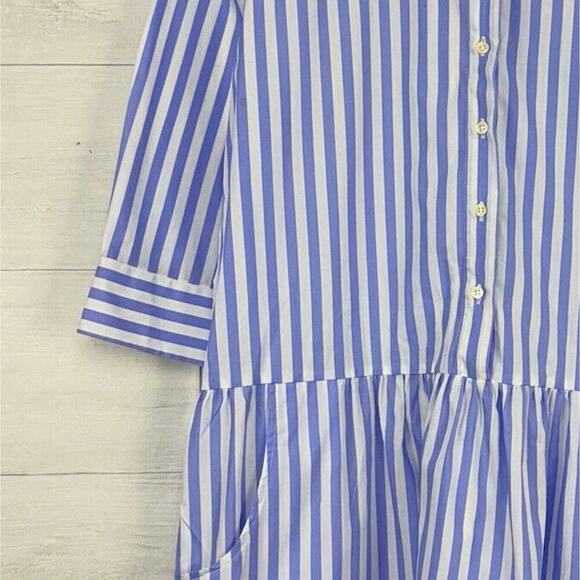 Tuckernuck The Shirt by Rochelle Behrens L Drop Waist Shirt Dress Striped Blue - Picture 5 of 16